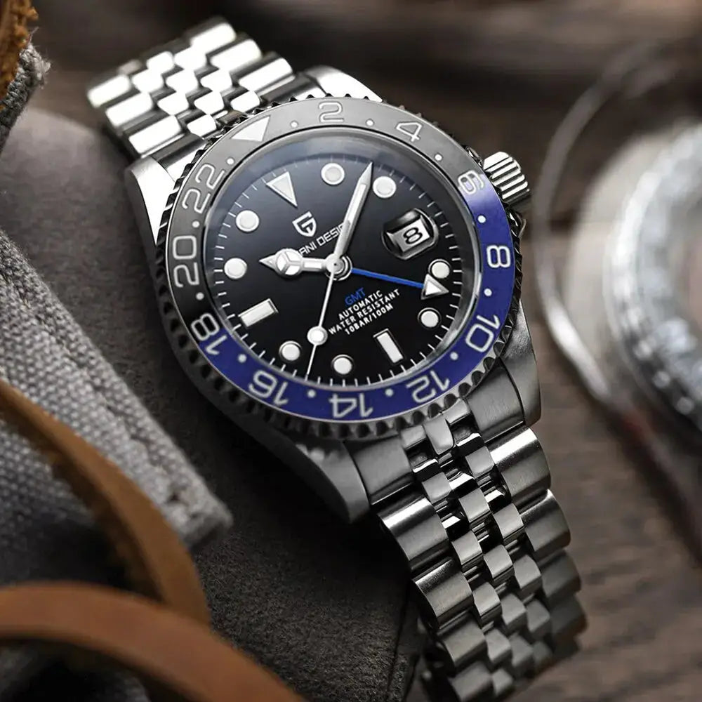 ELEGANCE® P1662 Men Watch Automatic Mechanical GMT Wristwatch Sapphire Glass Stainless Steel 100M Waterproof PAGANI DESIGN Men Watch Store