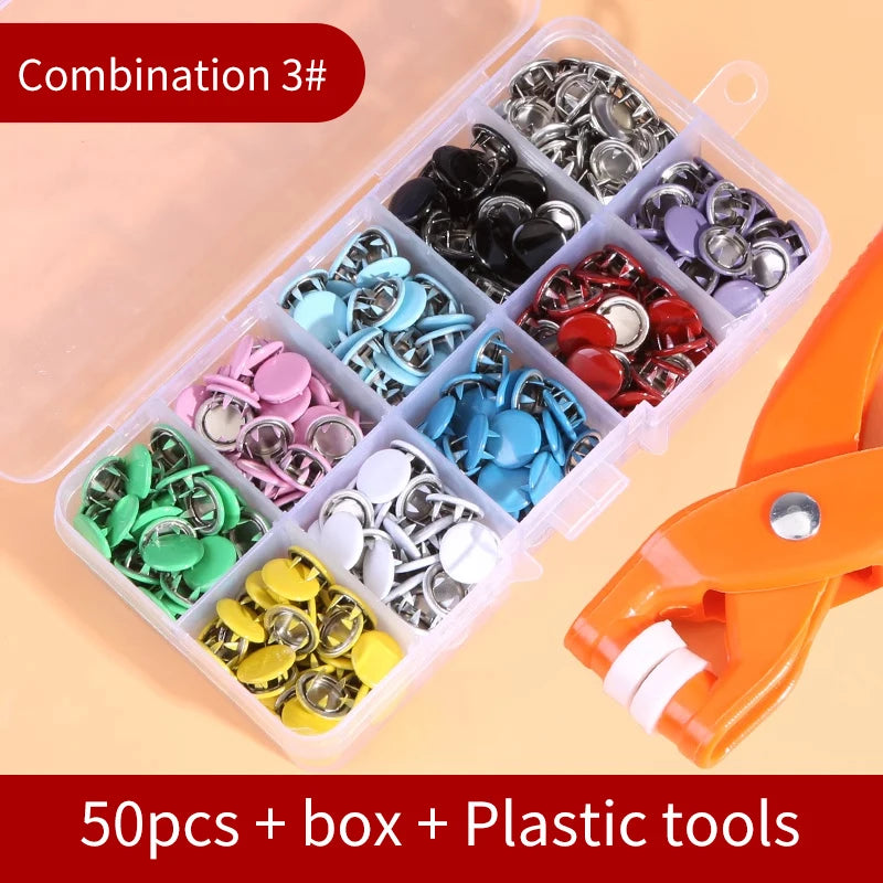 Snap Button Kit with Hand Pliers – 50pcs Metal Snaps for Sewing Stone's Store