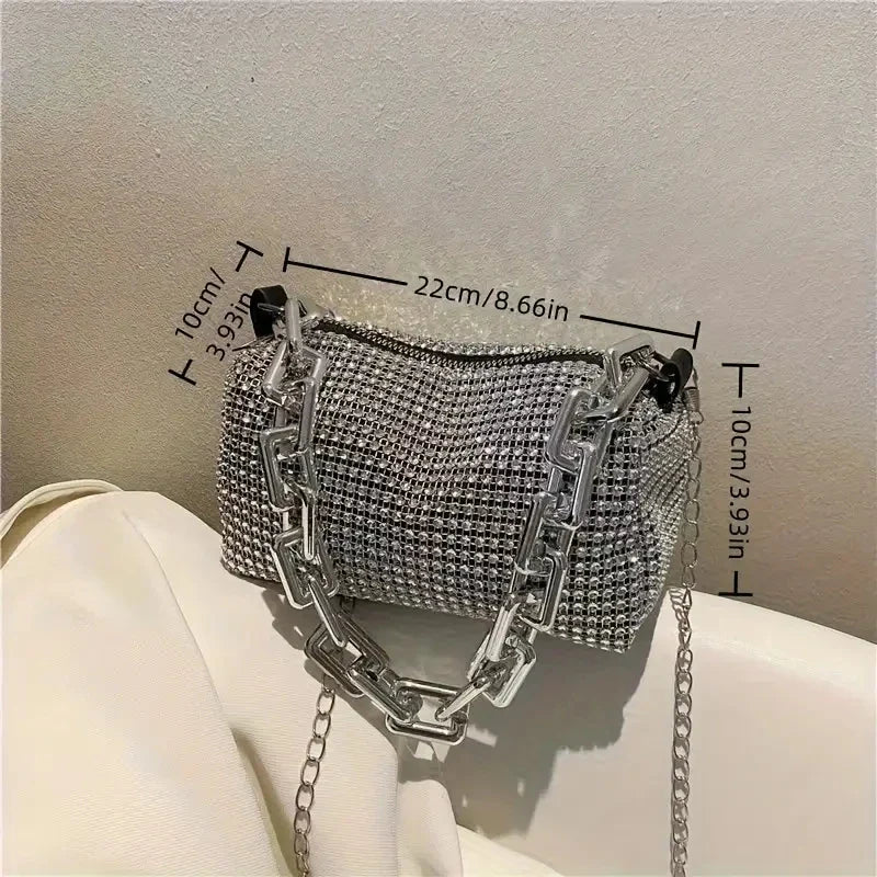 Allover Rhinestone Bucket Bag, Glitter Chain Prom Purse, Women's Mini Crossbody Bag (6.3*3.54) Inch Stone's Store