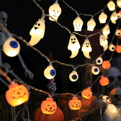 2025 Halloween Decoration Led Light String Pumpkin Skull Eyeball Shaped Lamp String  Trick Or Treat Lantern Horror Halloween Day