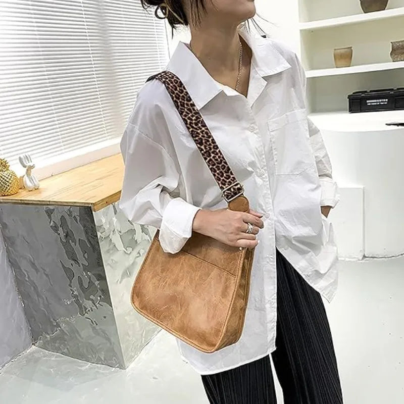 Retro Leopard Print Shoulder Bag Fashion Tote Bag Small Square Bag Crossbody Handbag for Women Halloween Christmas Gift