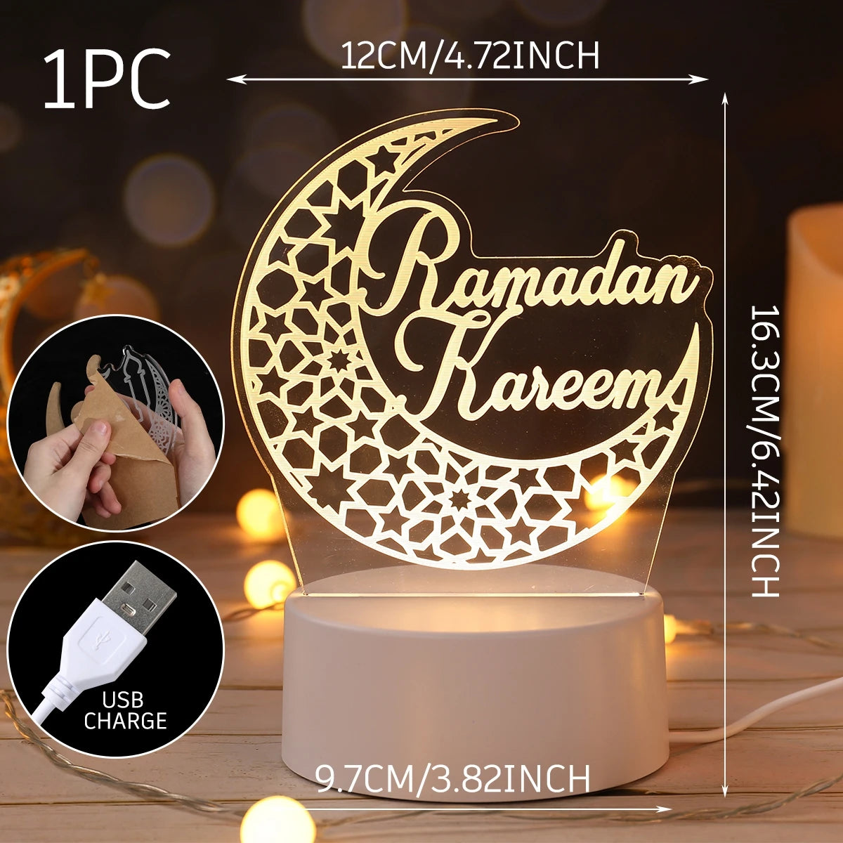Lampe LED 3D Eid Mubarak Stone's Store