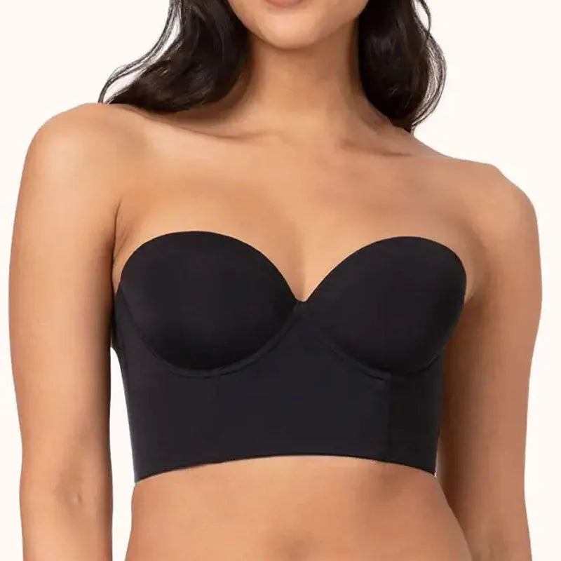 Full Support Non-Slip Convertible Bandeau Bra Women Low Back Anti-Slip Strapless Bra Longline Multi-Way Push Up Bra Underwear