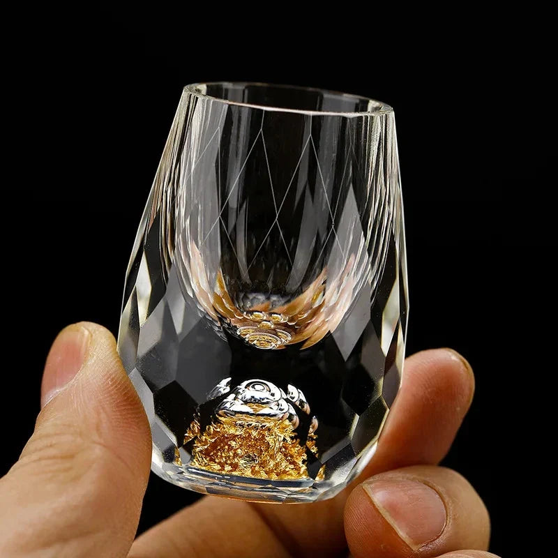 Luxury Crystal Glass Vodka Sake Liqueur Gold Foil Glass Beautifu Store