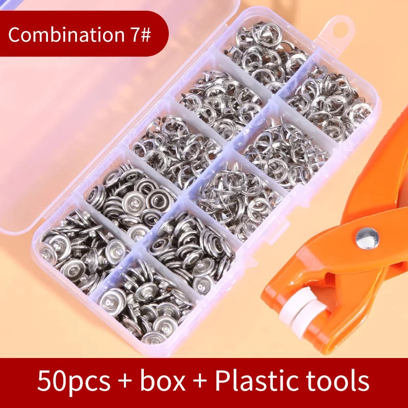 Snap Button Kit with Hand Pliers – 50pcs Metal Snaps for Sewing Stone's Store