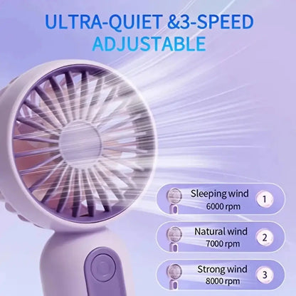 Mini Handheld USB Rechargeable Fan - 3 Speeds, Portable & Lightweight