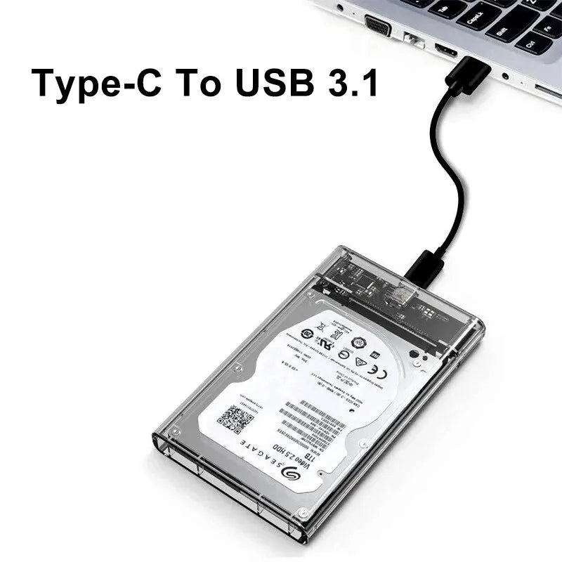 2.5 Inch HDD SSD Case SATA to USB 3.1 Type C 4TB Transparent External Hard Drive Housing Compatible UASP SATA III Laptop BEST Tools House Store