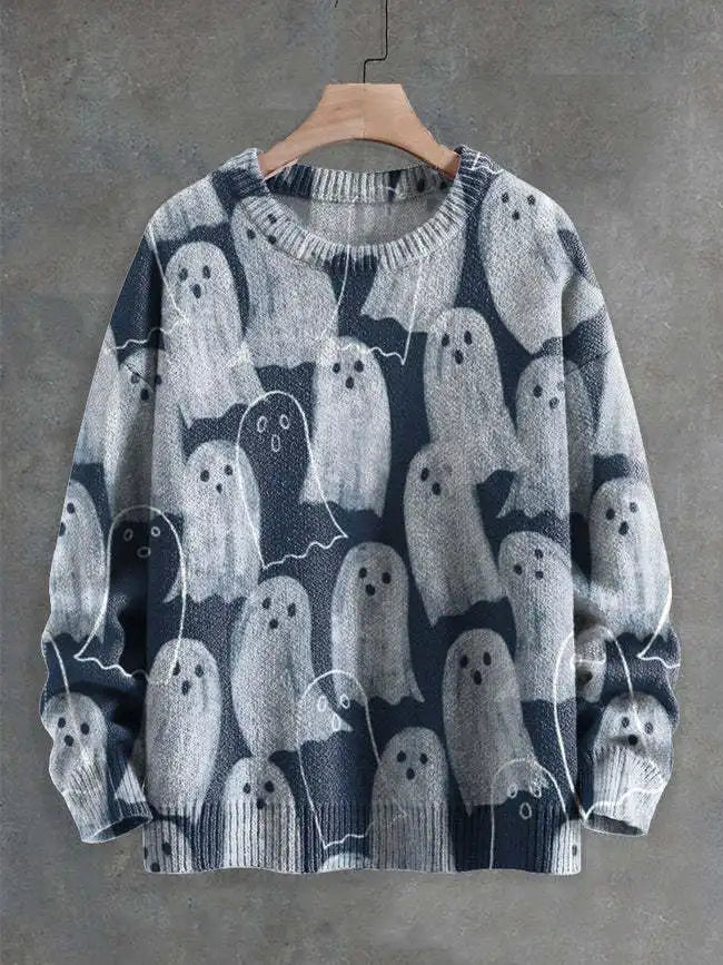 Autumn Winter Digital Printing Halloween Sweater Women Round Neck Party Club Knitwear Tops Casual Street Knit Jumpers Pullover