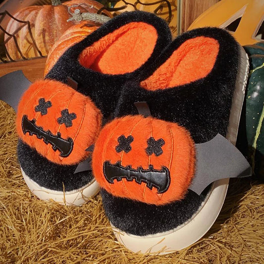 Halloween Ghost Pumpkin Bat Design Women Winter Slippers Casual Soft Heel Platform Fur Warm Indoor Comfortable Man Home Slippers