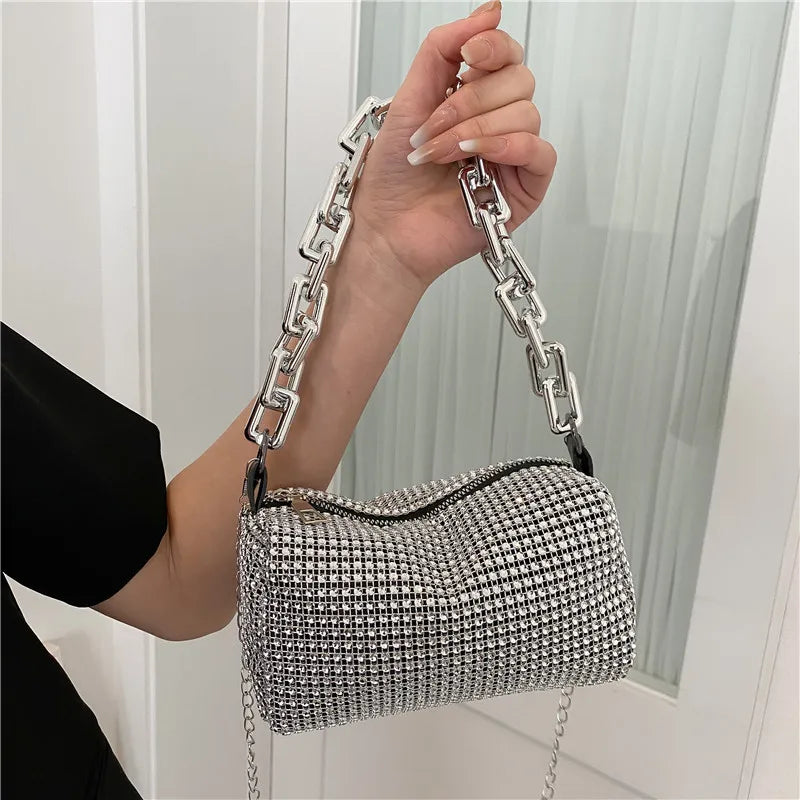 Allover Rhinestone Bucket Bag, Glitter Chain Prom Purse, Women's Mini Crossbody Bag (6.3*3.54) Inch Stone's Store