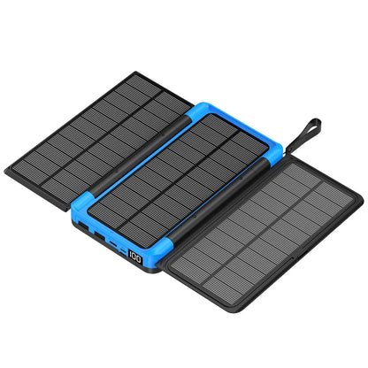 20000mAh Folding Solar Power Bank with 3 Solar Panel Qi Wireless