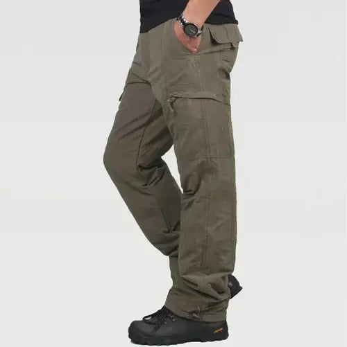 Winter Men Thick Fleece Thermal Multi-pocket Straight Cargo Pants AliExpress