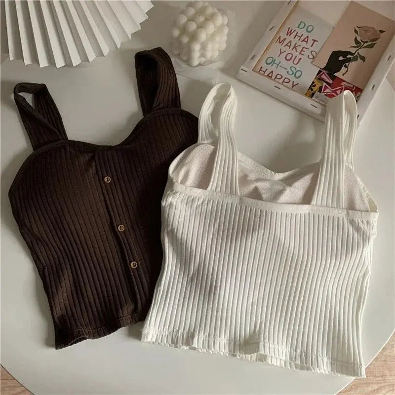 Stylish Women's Summer Crop Top with Built-In Bra Pads