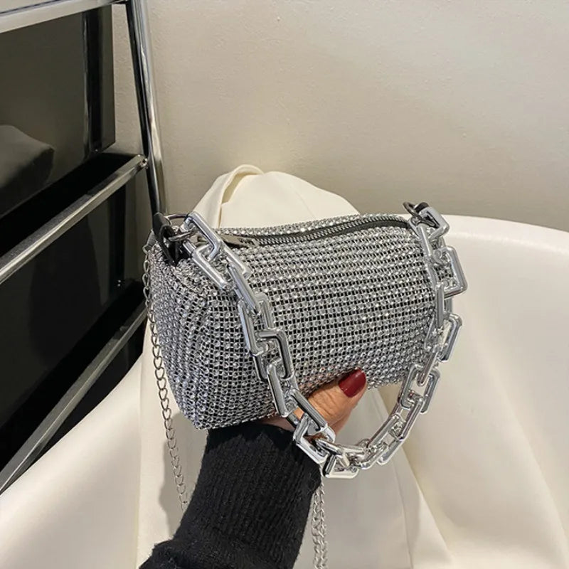 Allover Rhinestone Bucket Bag, Glitter Chain Prom Purse, Women's Mini Crossbody Bag (6.3*3.54) Inch Stone's Store