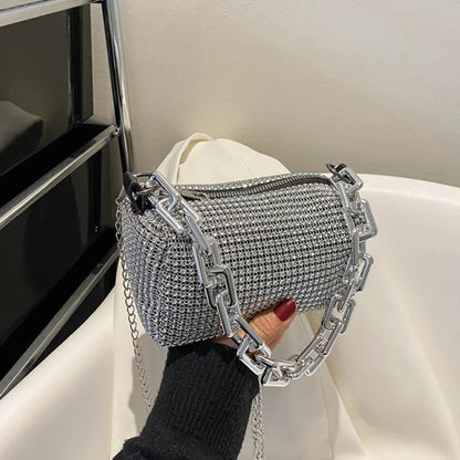 Allover Rhinestone Bucket Bag, Glitter Chain Prom Purse, Women's Mini Crossbody Bag (6.3*3.54) Inch Stone's Store