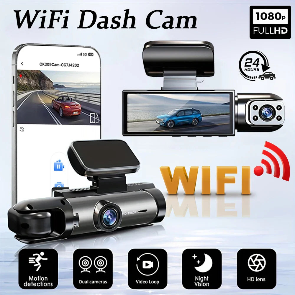 New  Wide Angle 1080P WIFI APP Control Dual Camera Dash Cam (Front & Inside) With IR Night Vision Loop Recording Gmaipop Store