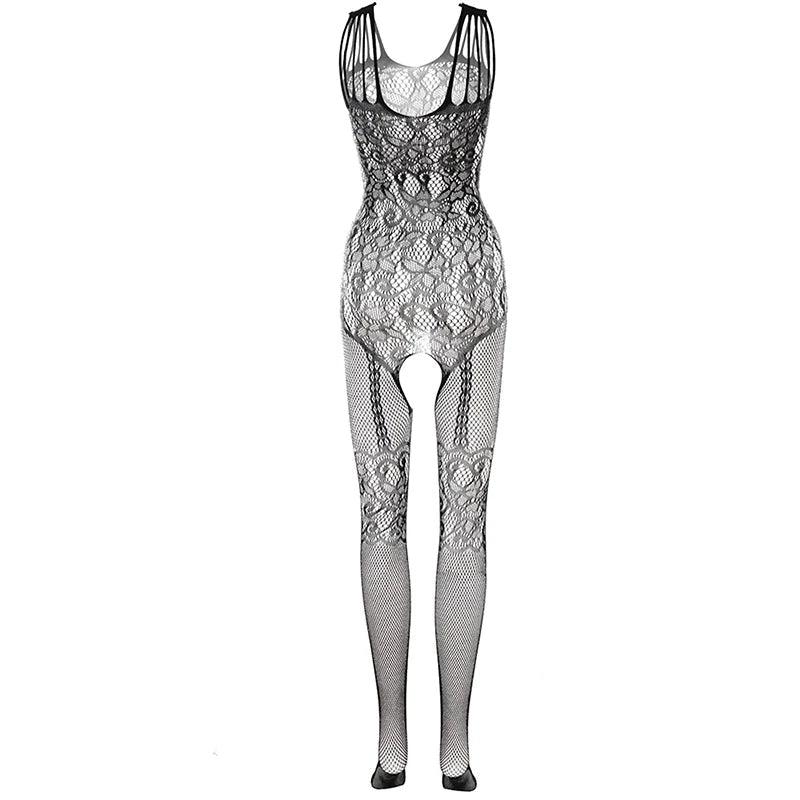 See Through Erotic Open Crotch Lingerie Women Mesh Hollow Bra Set Sexy Bodysuit Lace Rose Print Bodystockings Porn Underwear Set Stone's Store