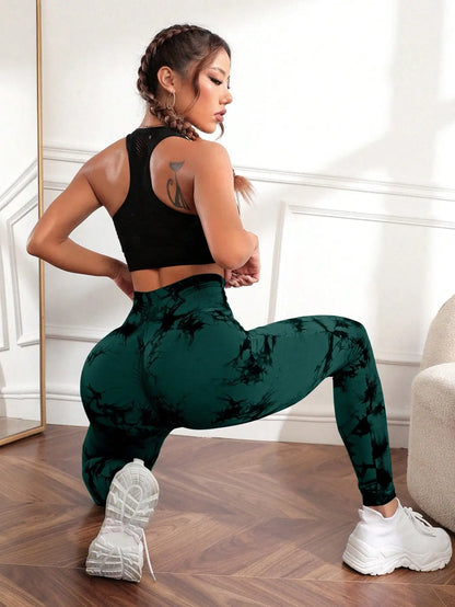 Leggings de gimnasio sin costuras para levantar la cadera, pantalones de yoga tie-dye, mallas de ejercicio para mujer, pantalones de entrenamiento de cintura alta con control de abdomen