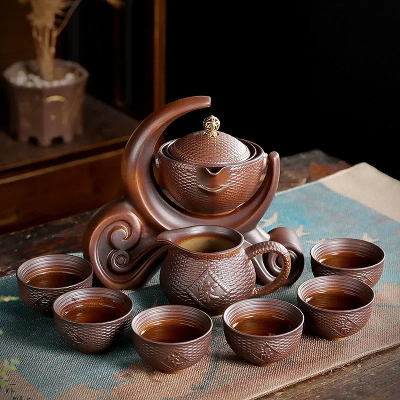 BloomBrew™ – Juego de té de cerámica giratorio para una elegancia sin esfuerzo 🍵