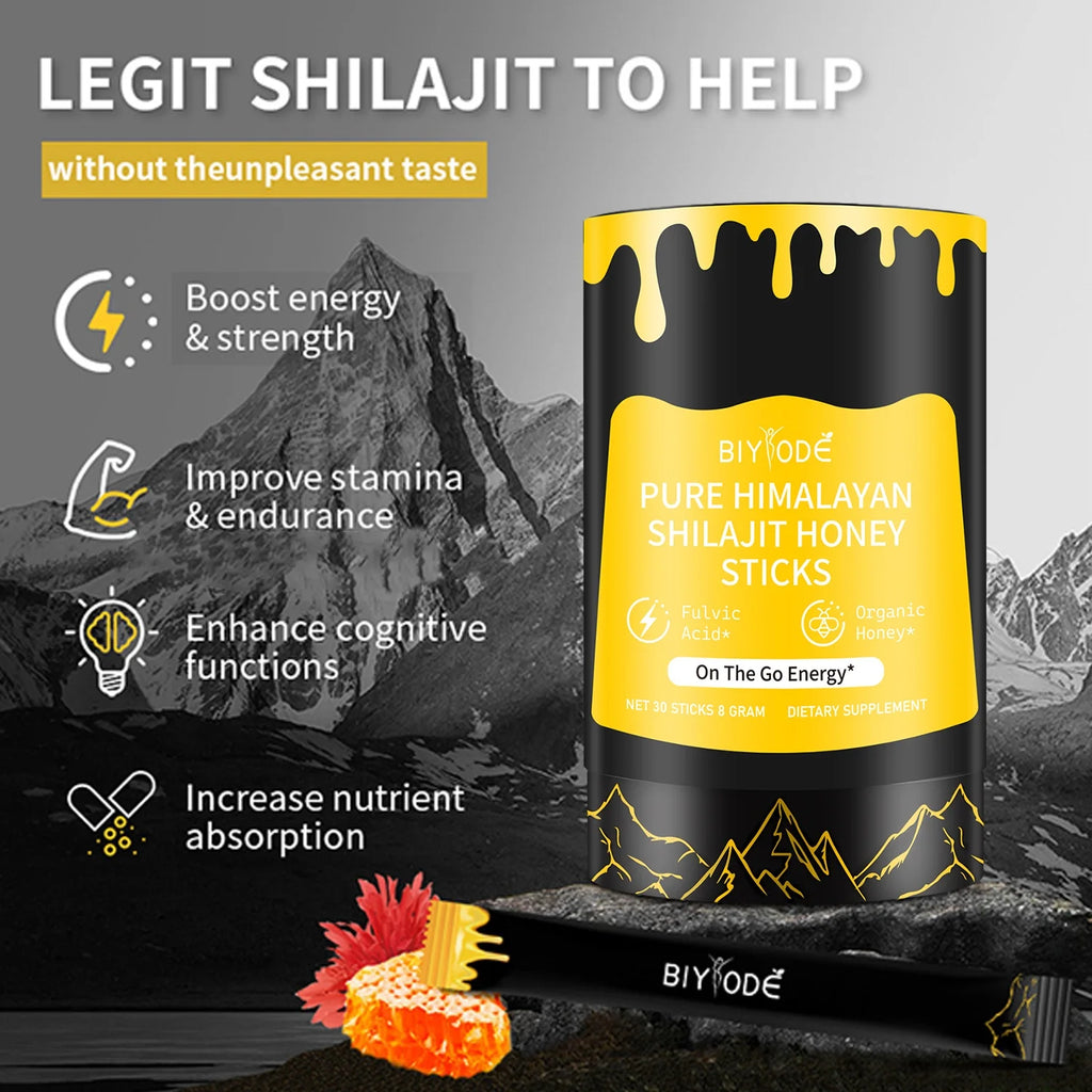 【BIYODE】Shilajit Honey Sticks - Palitos de miel 100 % puros y naturales para aumentar la energía - Palito de 1.76 oz