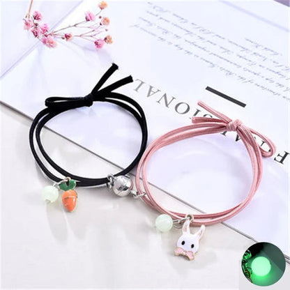 Luminous Beads Star Couple Bracelets For Women Men Charm Cat Flower Heart Key Lock Cross Matching Bracelets dropshipping-A Store