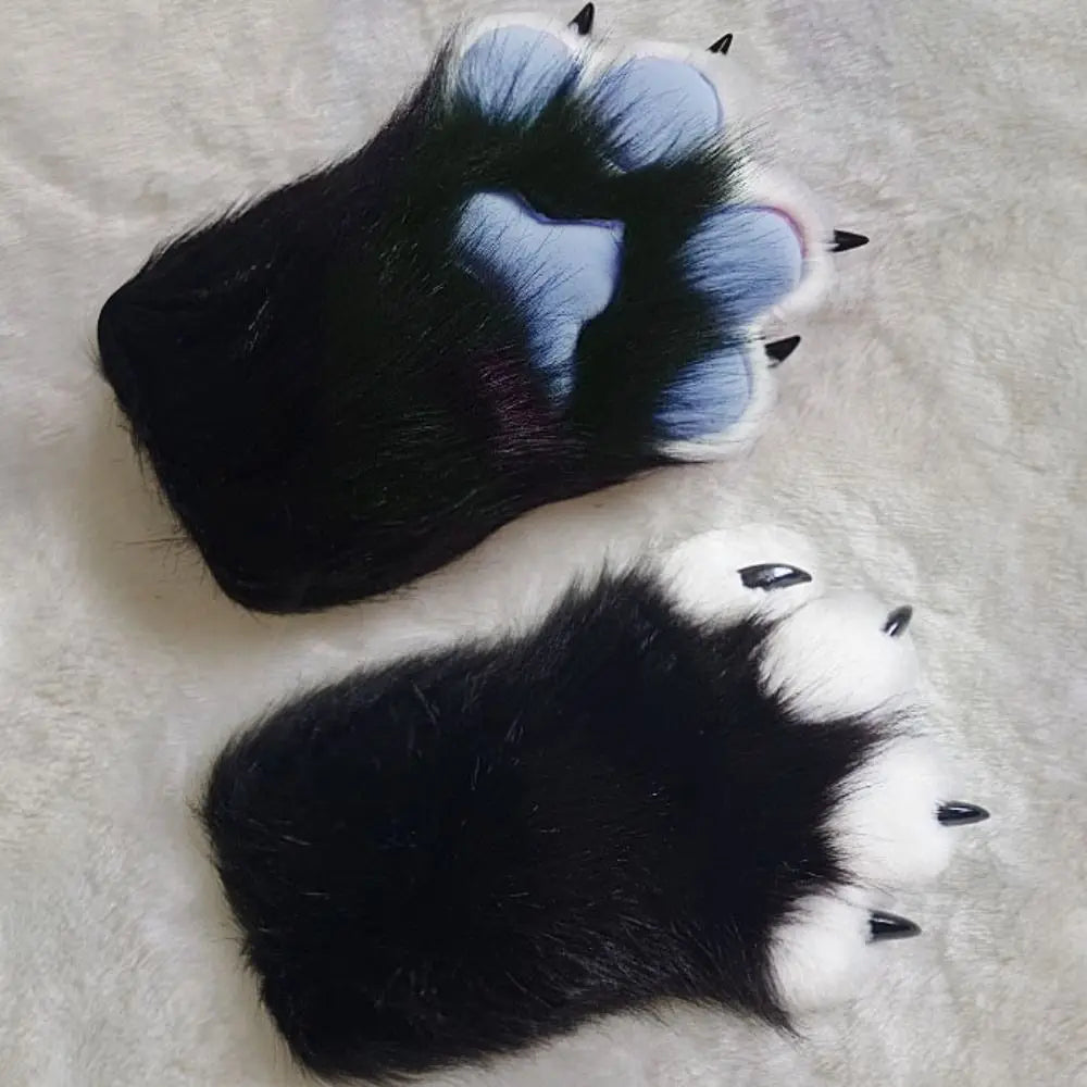 Guantes Kawaii de dibujos animados para disfraz, peludos, de piel, Kigurumi, de felpa, con patas de gato, guantes gruesos y cálidos con garras de gato, regalos