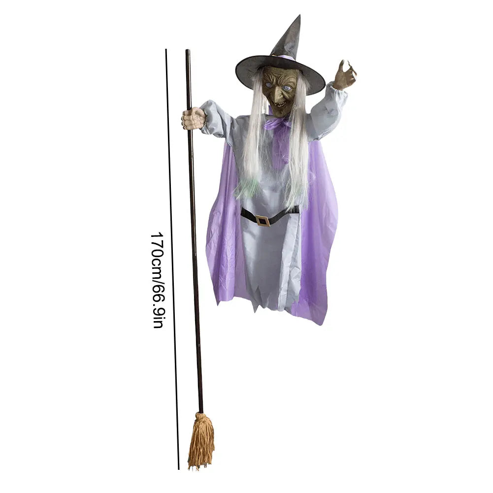 6 Foot Flying Witch Decoration, Halloween Props with Terrifying Sounds and Lights, Garden Lawn, Halloween Decoration Outdoor