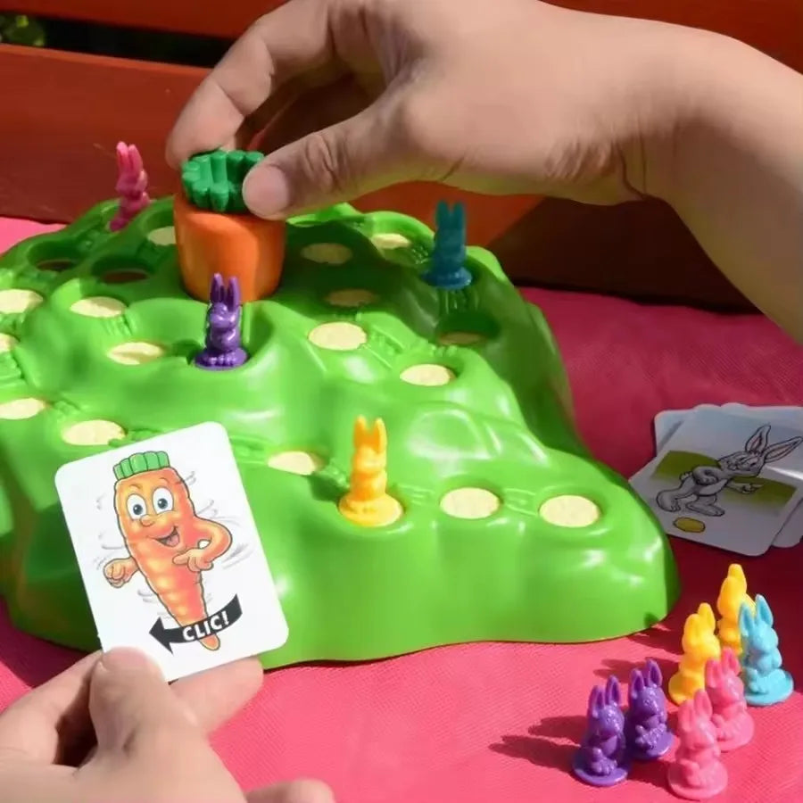 Juego de mesa para niños de 2 a 4 jugadores. Juego de la trampa del conejito divertido. Carrera campestre de conejos.