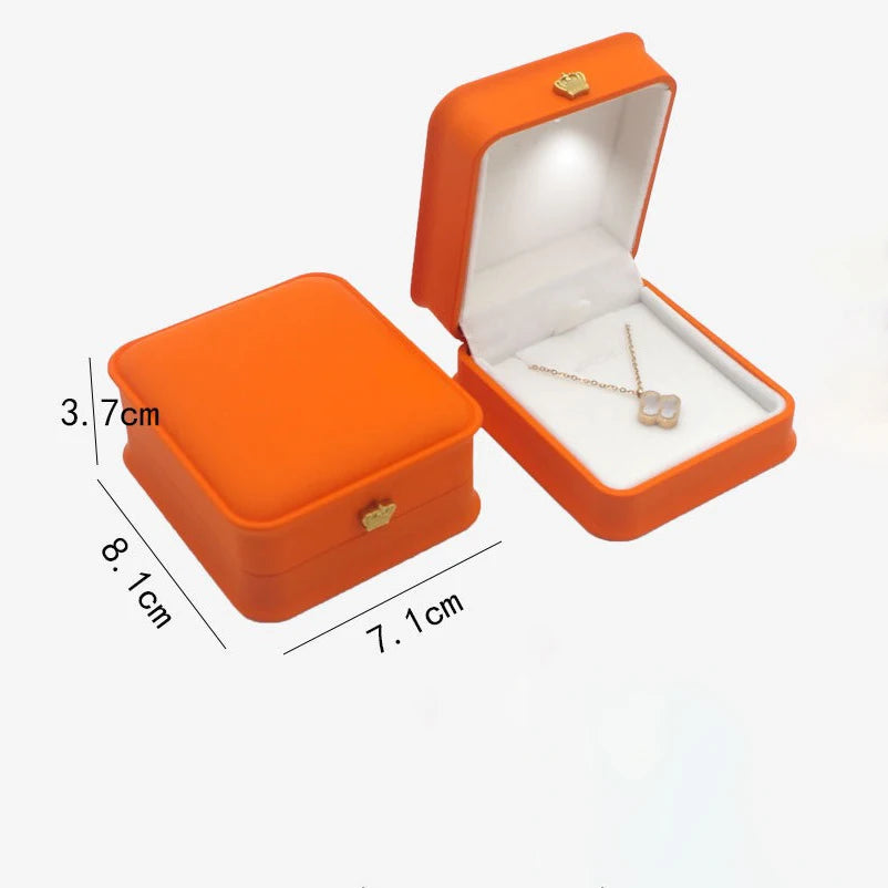 LED Jewelry Ring Box with Llight Luxury Crown Earrings Pendant Storage Display Proposal Wedding Gift Box Jewelry Organizer Box