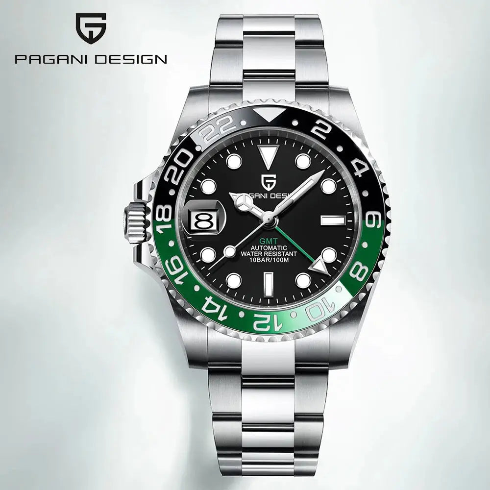 ELEGANCE® P1662 Men Watch Automatic Mechanical GMT Wristwatch Sapphire Glass Stainless Steel 100M Waterproof PAGANI DESIGN Men Watch Store