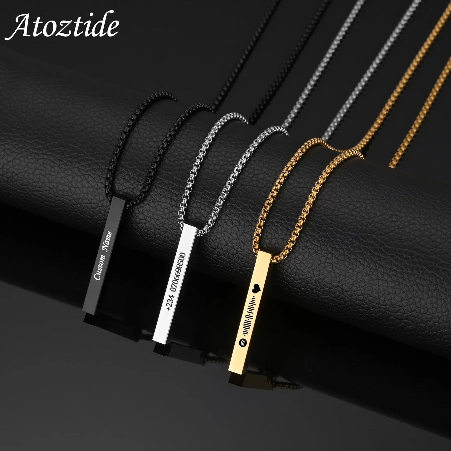 Atoztide New Engraved Date Necklaces Name for Women Stainless Steel