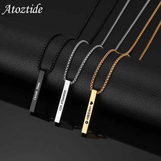 Atoztide New Engraved Date Necklaces Name for Women Stainless Steel