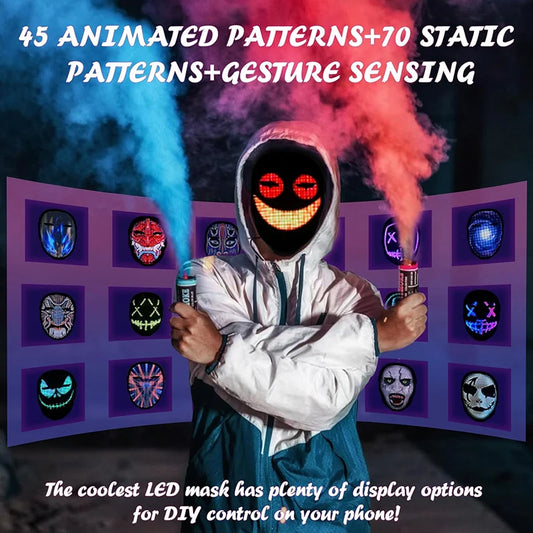 Led Mask with Bluetooth App Control Programmable Face Transforming Light up Halloween Led Mask