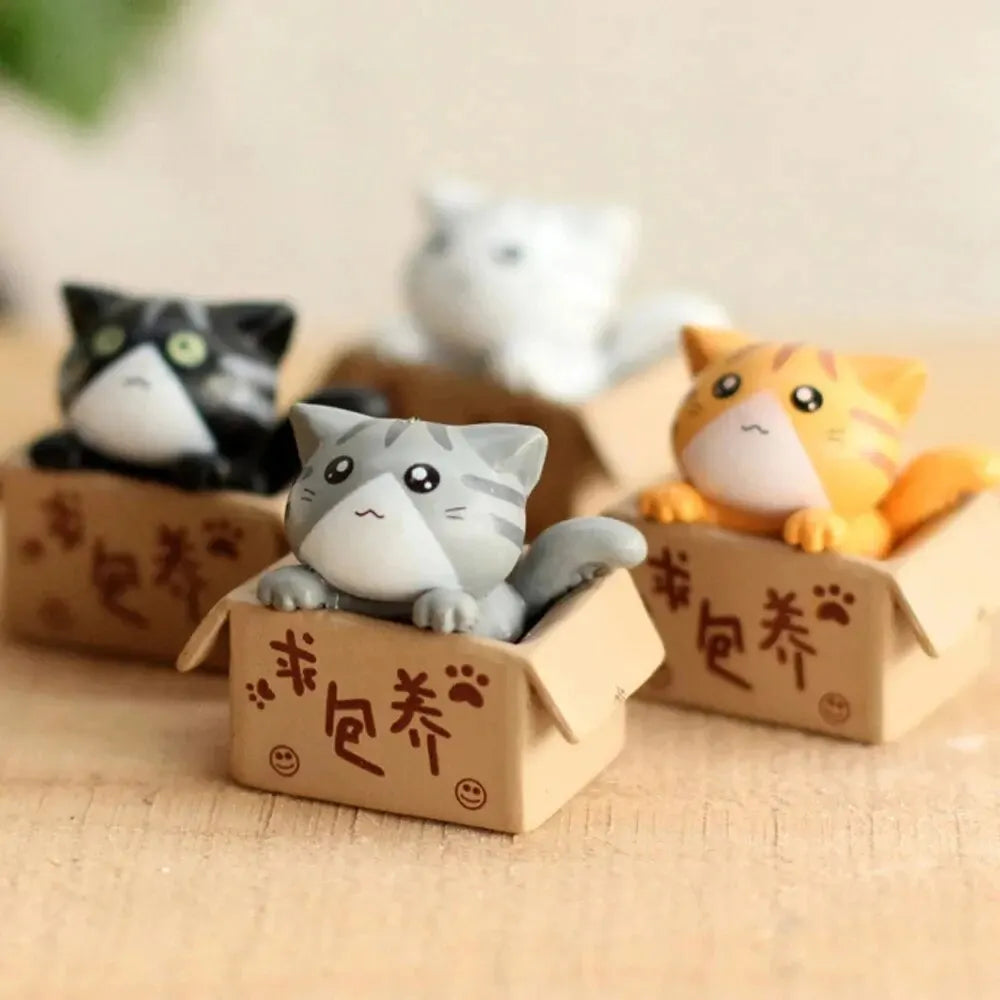4pcs Mini Cat Ornament Garden Kitten Statue Gift For Kids Children