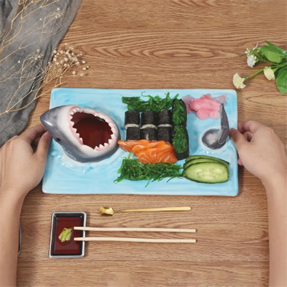 Ceramic Sushi Plate, Sharks Shape Rectangle Cheese Board Dining Table