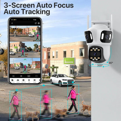 Three Lens PTZ IP Camera Outdoor 6K HD Three Screen WiFi Security Camera Auto Tracking 4K Dual Len Wirelss CCTV Camera iCsee Stone's Store