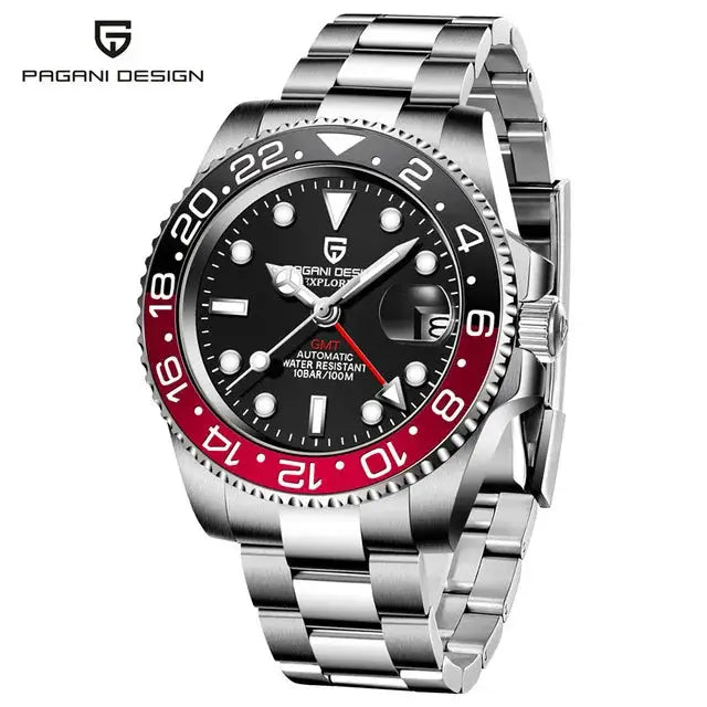 ELEGANCE® P1662 Men Watch Automatic Mechanical GMT Wristwatch Sapphire Glass Stainless Steel 100M Waterproof PAGANI DESIGN Men Watch Store