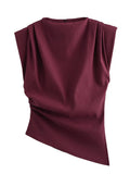 Irregular Pleated Ruched Ribbon Dress Women's Chic Red Sleeveless High Waist Mini Dresses 2025 Summer Lady Party Club Gowns New Avenoir Store