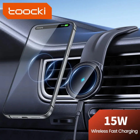 Toocki 15W Wireless Car Charger Bendable Magnetic Car Phone Holder for