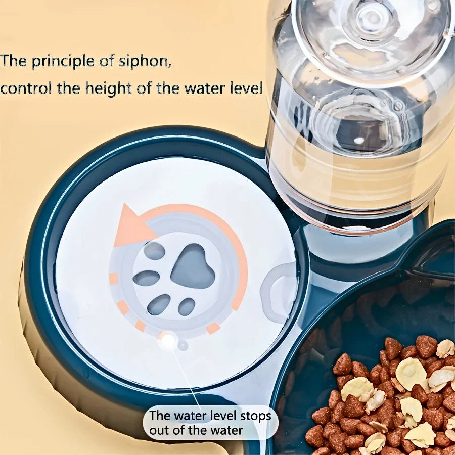 Pet Bowls With Water Feeder, 3 In 1 Ear Design Tilted Cat Water And Food Bowl Set With Gravity Water Bottle For Neck Protection Archie Pets Store