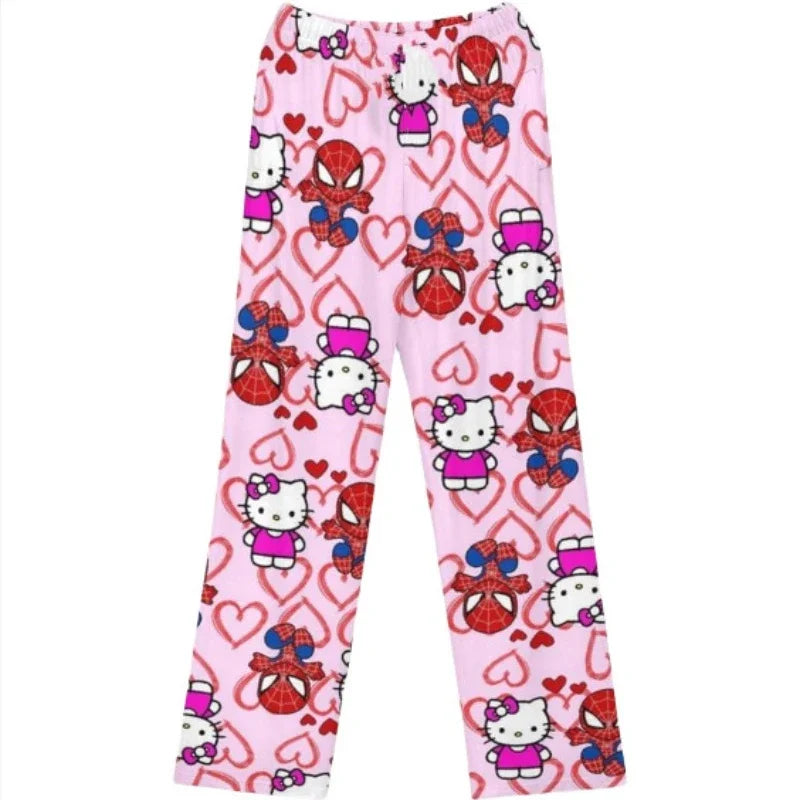 Hello Kitty Spider-man Cotton Loose Ladies Pajama Pants Pyjama Trousers Women Men Cartoon Sleep Bottoms Lounge Wear Girl Sleep Stone's Store