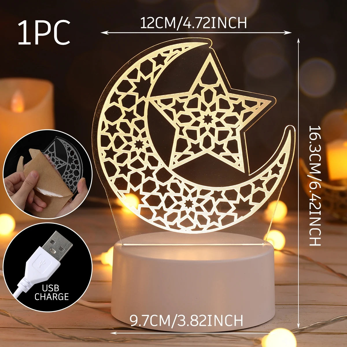 Lampe LED 3D Eid Mubarak Stone's Store