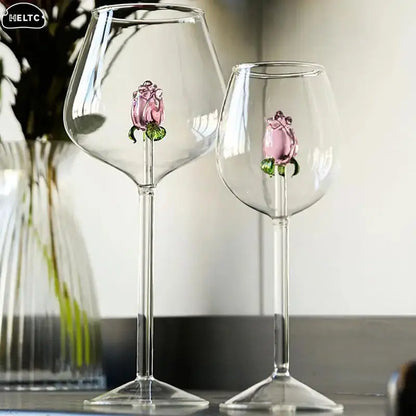 1*Rose Cocktail Glass Creative 3D Pink Glass Rose Built-in Wine Glass