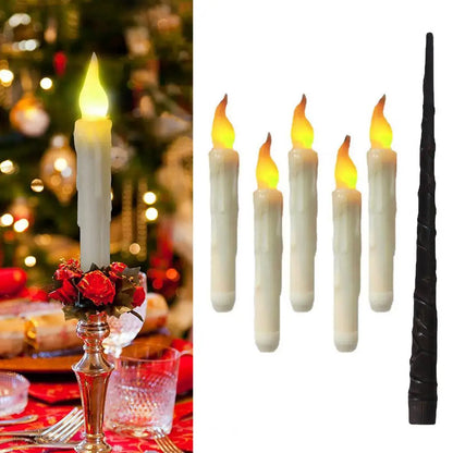 12 Pcs Hanging Floating Candle LED Wand Remote Control Magic Flameless Taper Fake Candle for Halloween Party Decor
