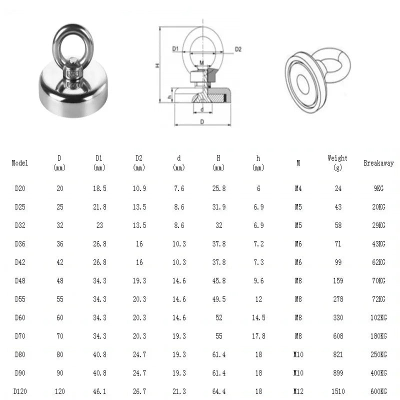 Fishing Magnets, 110lb 242lb 529lb 771lb Pull Force Super Strong Heavy Duty Rare Earth Neodymium Search Magnet For River Fishing Shop1103844153 Store