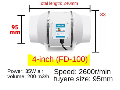 4inch 220V Exhaust Fans Home Silent Inline Pipe Duct Fan Bathroom Extractor Ventilation Kitchen Toilet Wall Air Clean Ventilator Chcyus Official Store