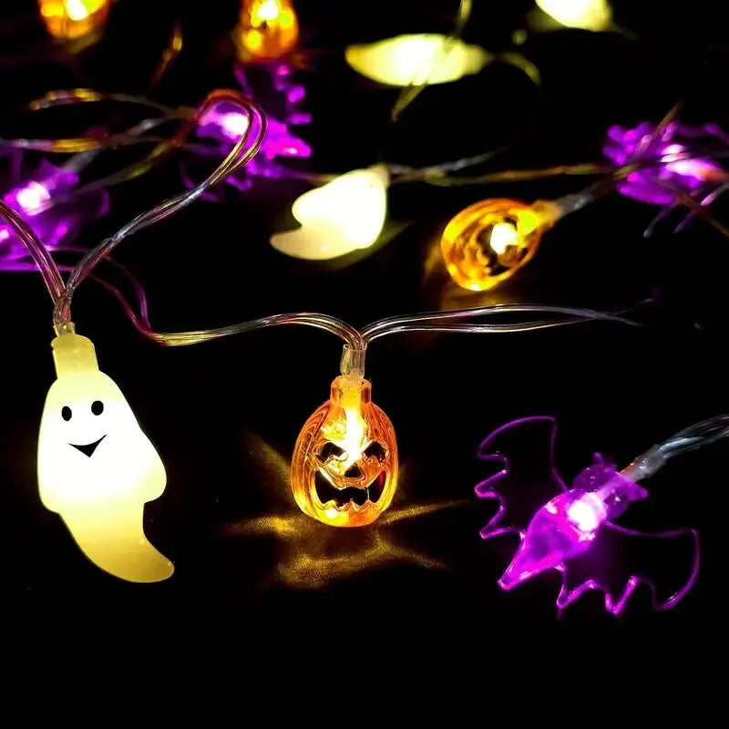 1pc LED Halloween String Lights Bat Ghost Pumpkin Decorative Lamp Battery Operated Festival Lights For Halloween Party Decor