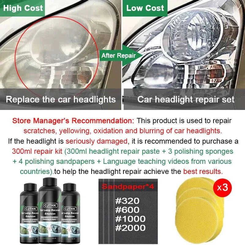Car Headlight Restoration Polishing Kits Headlamp Scratch Remover Repair Cleaning Paste Remove Oxidation Headlight Polish Liquid Shop1104214254 Store