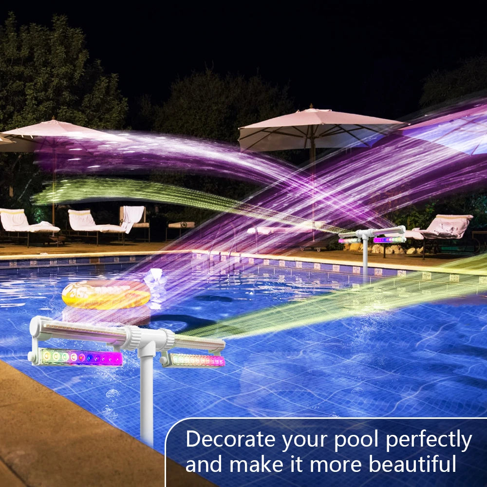 Solar Pool Fountain with 12-Color 4-Mode RGBIC LED Lights Above/Inground Solar Lights with Remote 360°Adjustable Dual Spray