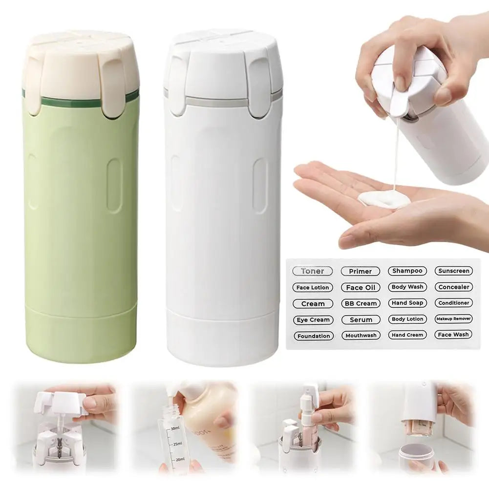 TravelFlow™ 4-in-1 Dispenser ✈️ — One Bottle, Four Essentials